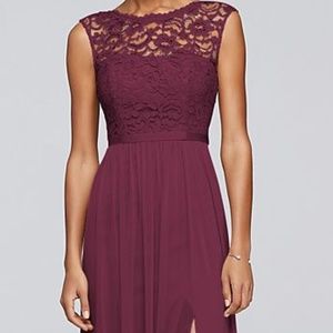 David's Bridal Lace Bodice Long Bridesmaid Dress